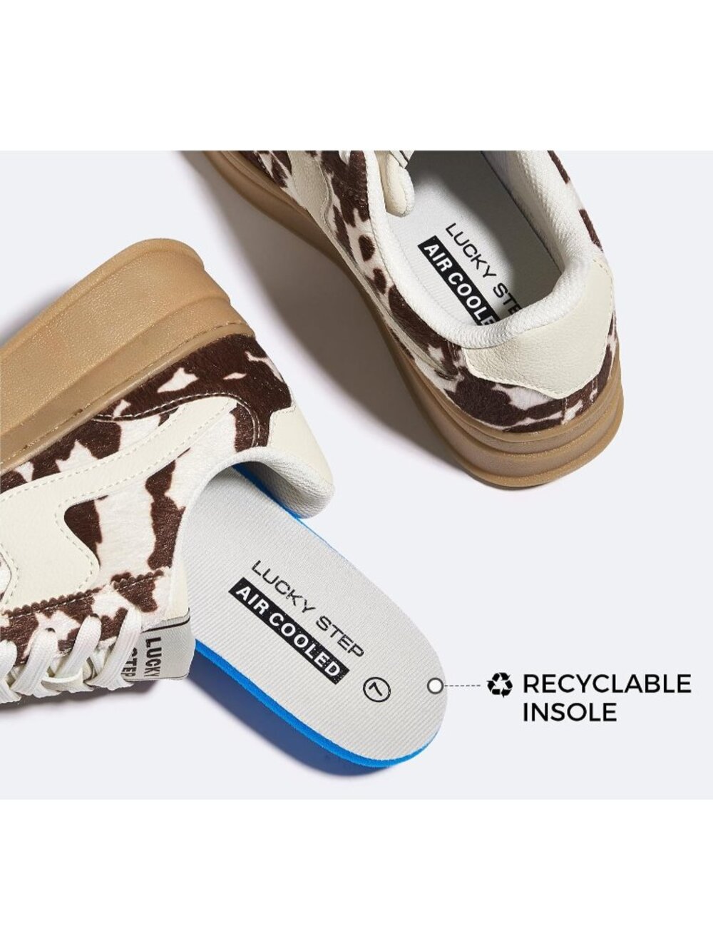 Women's Brown Cow Print Suede Genuine Leather Walking Platform Fashion Sneakers - Picture 4 of 7